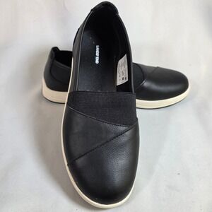 LANDS END Womens 8.5 Black‎ Leather Slip On Sneakers Walking Shoes